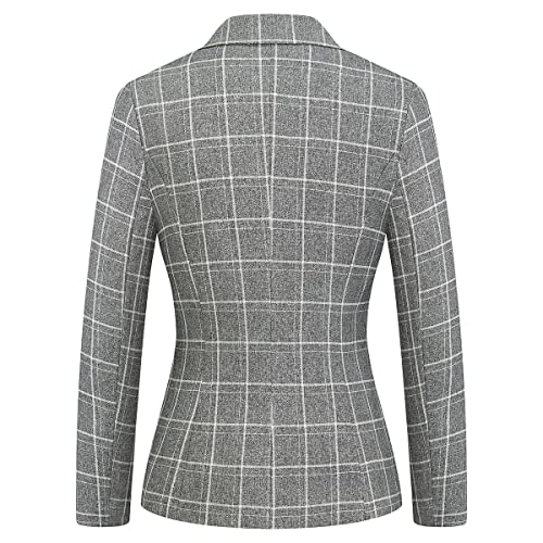 Women's 2 Piece Business Plaid Suit Set Office One Button Slim Fit Blazer with Pant