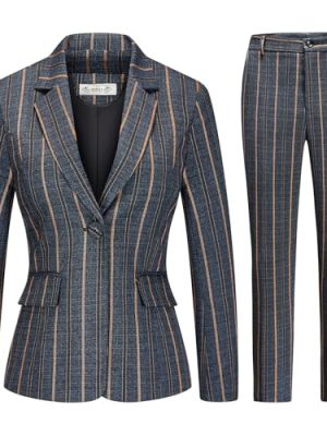 Womens 2 Piece Plaid Suits Set Business Office One Button Blazer Jacket Casual Long Sleeve Pant Suit Set
