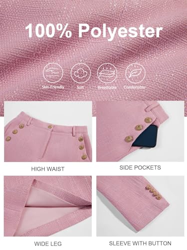 Womens 2 Piece Tweed Blazer Shorts Sets Long Sleeve Double Breasted Suit Jackets Business Outfit Pink, XX-Large