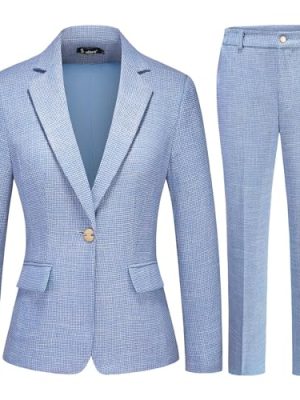 Women's Suit 2 Piece Set Business Pants Suit for Women Pinstripe Houndstooth Blazer