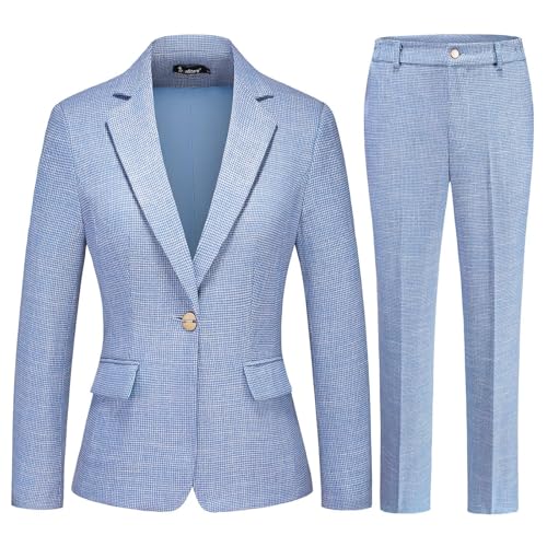 Women's Suit 2 Piece Set Business Pants Suit for Women Pinstripe Houndstooth Blazer