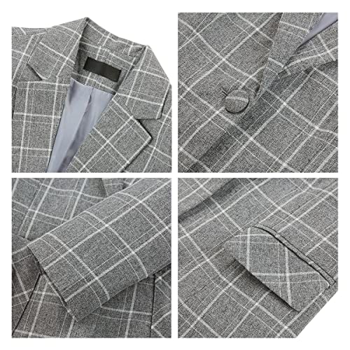 Women's 2 Piece Business Plaid Suit Set Office One Button Slim Fit Blazer with Pant