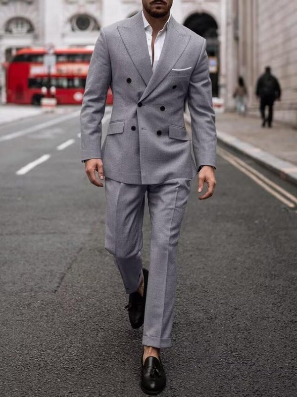 Mens Suits Double Breasted Suit Men Slim Fit 2 Piece Wedding Prom Double Breasted Blazer Groom Suit Pants Sets